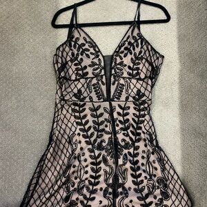 Elegant Black and Cream Embroidered Dress